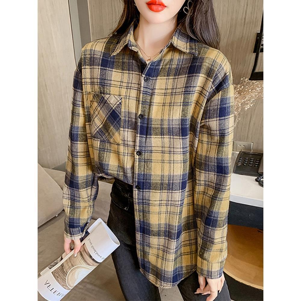 Women's Fashion New Retro Plaid Shirt Coat