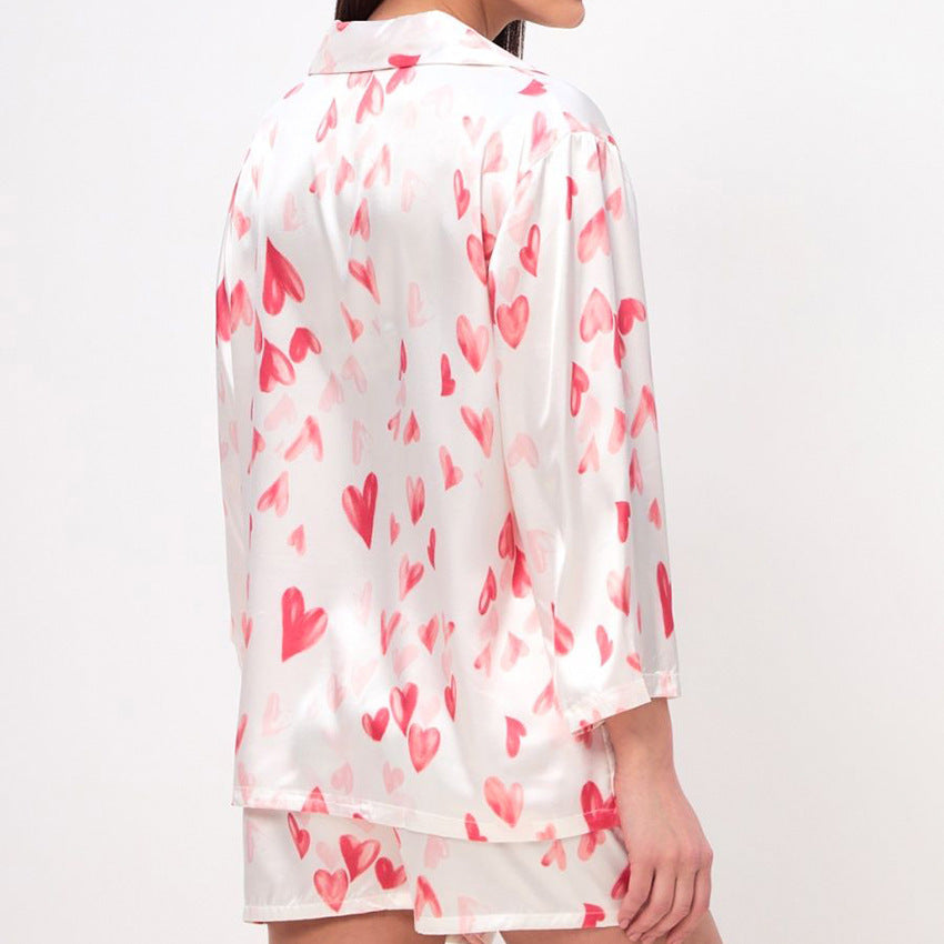 Artificial Silk Heart Printing Loose Home Wear Ice Silk