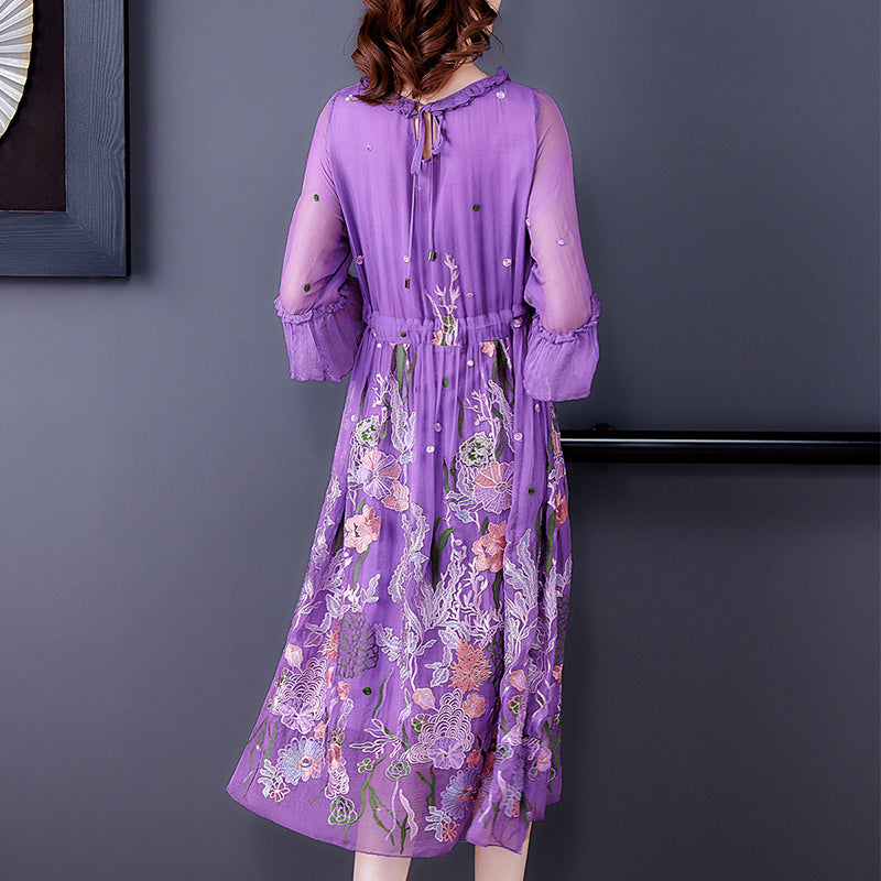 Summer Purple Silk Dress Female High-end Big-name Feminine