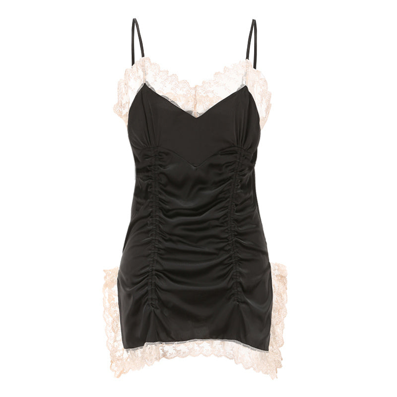 Women's Spring And Autumn Ice Silk Lace Suspender Nightdress