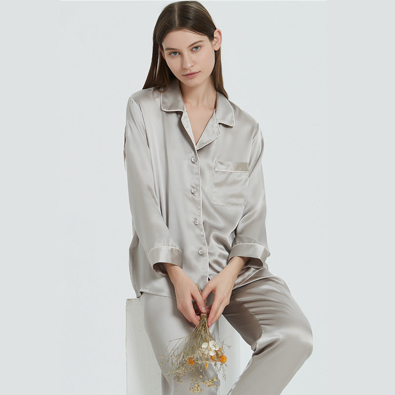 Couple's Silk Pajamas Long-sleeve Suit Silk Homewear