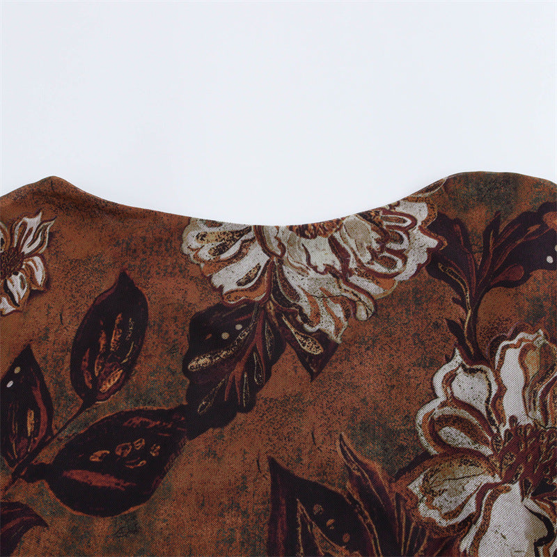 Elegant Long Sleeve Silk Net Printed Dress