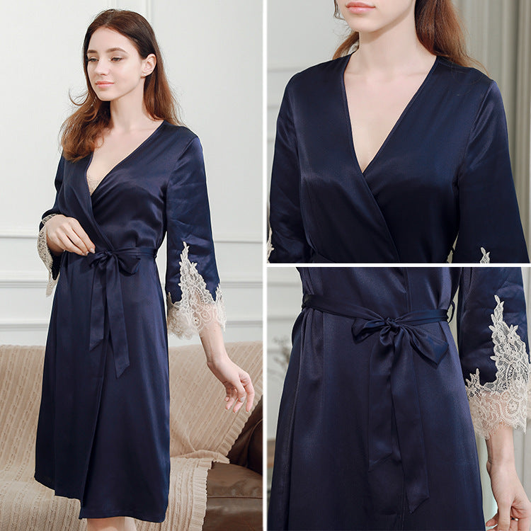 Women's Silk Nightgown Lace Suspenders