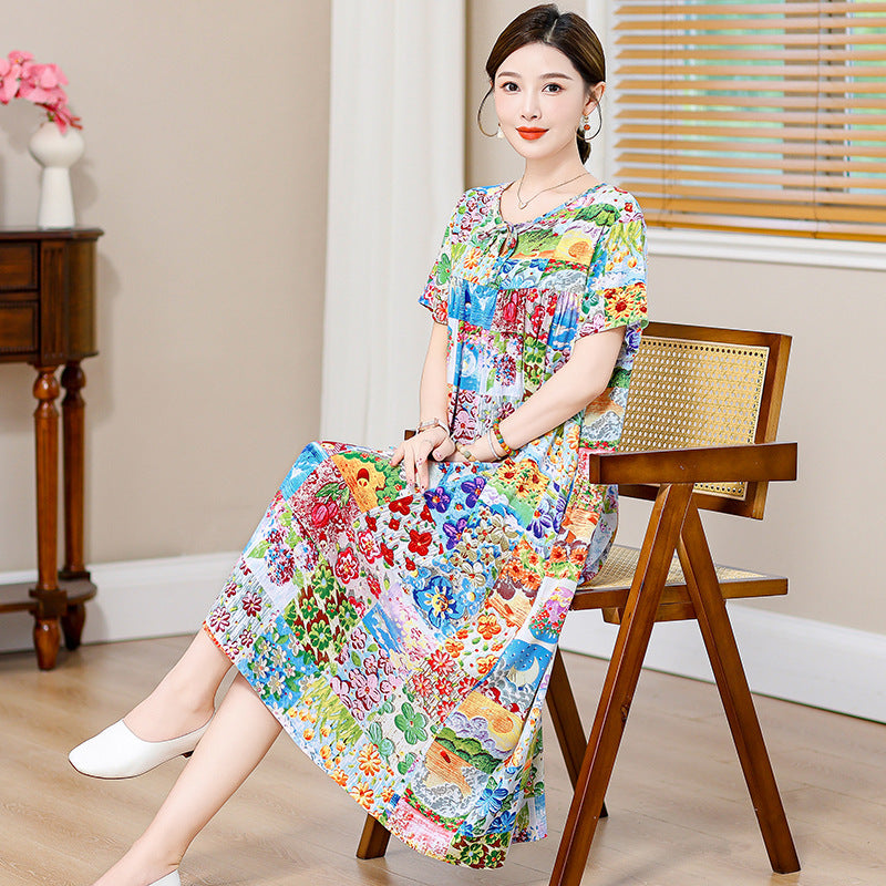 Loose Fat Mom Cotton Silk Long Skirt Cotton Summer