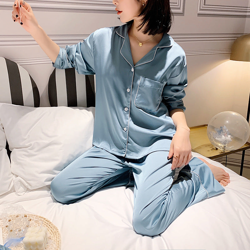 Silk Ladies Pajamas Long-sleeved Trousers Suit