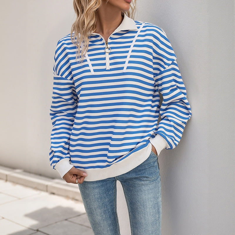 StripeEase Polo Zip Sweater