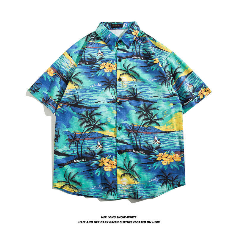 Hawaiian Ice Silk Short Sleeve Shirt Men