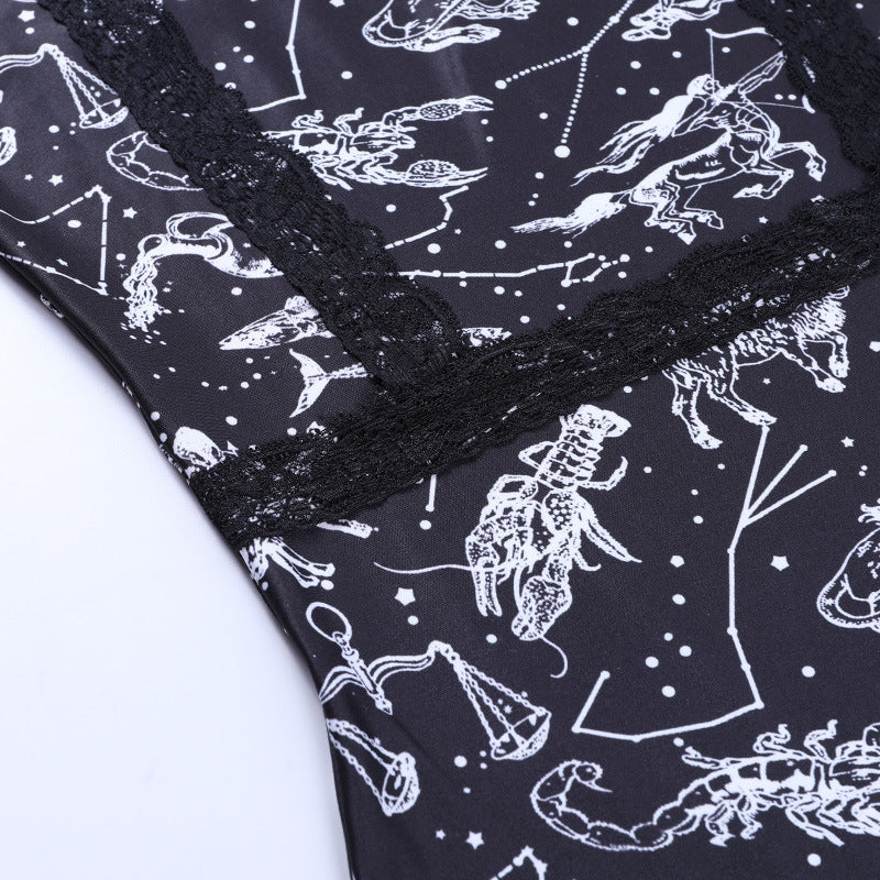 Black Sling Lace Cotton Silk Bodysuit