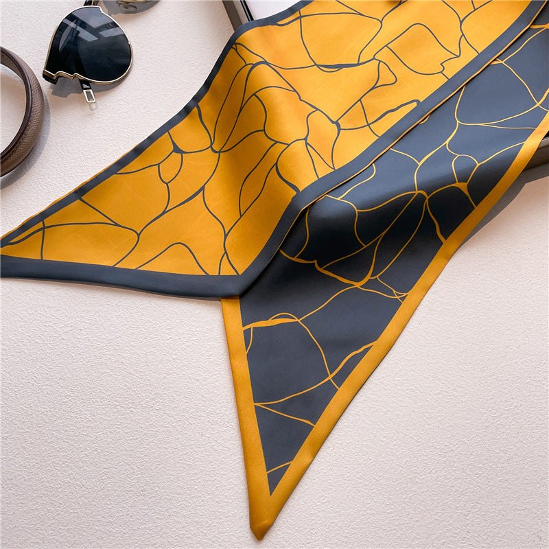 Thin Narrow Long Shirt Scarf Houndstooth Design Double Layer Imitated Silk Scarves Women's Hair Tie