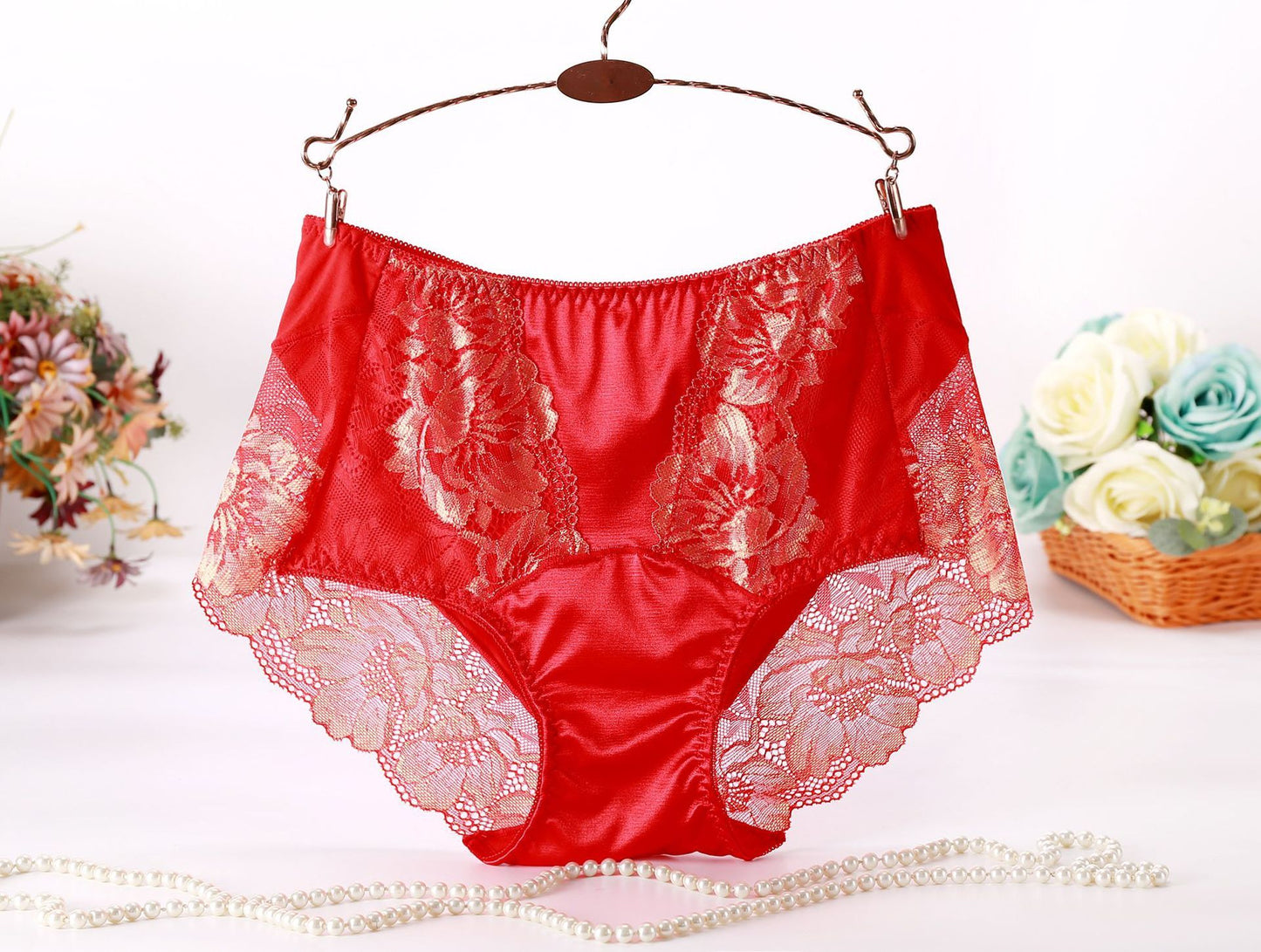Women's Ice Silk Mid-high Waist Sexy Lace Underwear