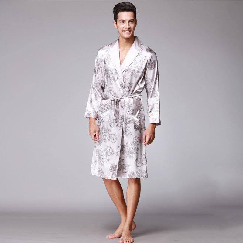 Fashion Silk Ice Silk Long Sleeve Men's Pajamas