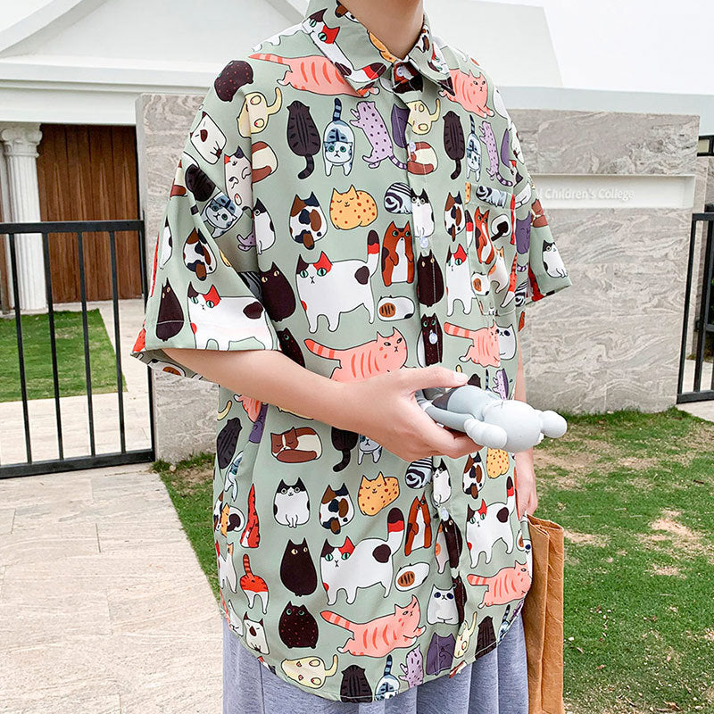Men's Short-sleeved Loose Ice Silk Shirt