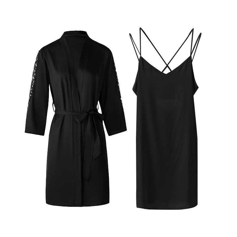 Two-piece Set Of Hot Suspender Nightdress Silk Loungewear