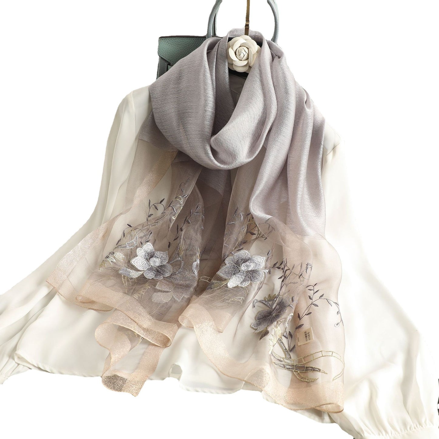 Elegant All-match Peony Silk Wool Embroidered Fashion Scarf