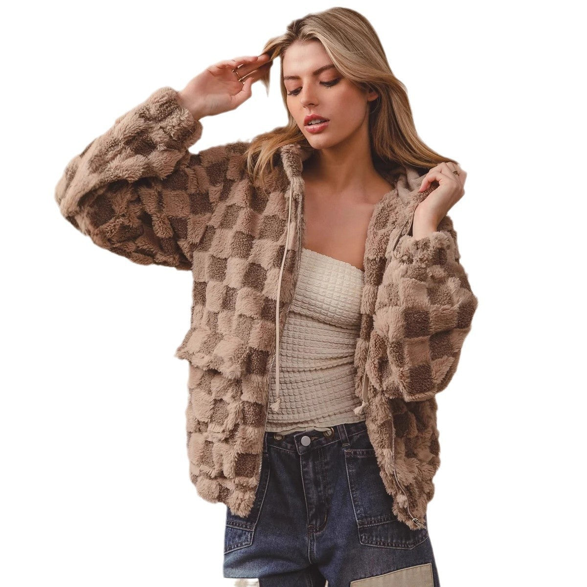 CozyPlaid Zip Hoodie