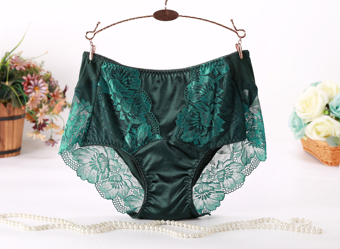 Women's Ice Silk Mid-high Waist Sexy Lace Underwear