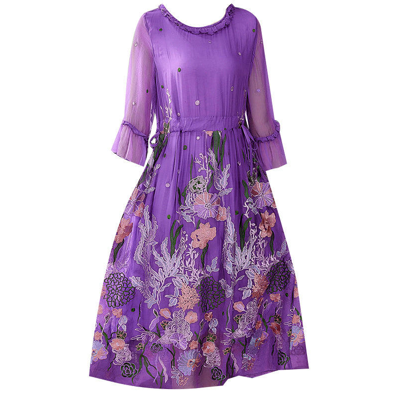 Summer Purple Silk Dress Female High-end Big-name Feminine