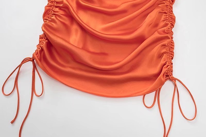 Women's Fashion Pleated Embellished Silk Satin Textured Dress