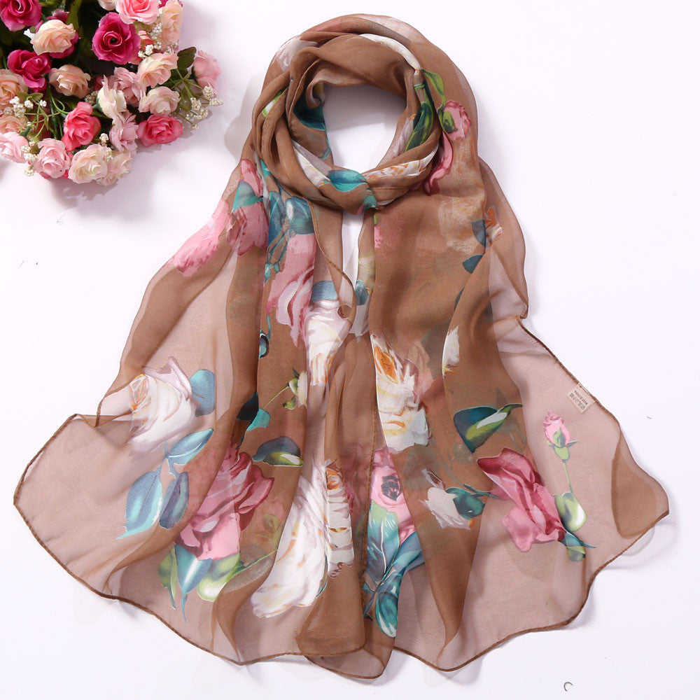 Women's Rose Pattern Sunscreen Silk Scarf
