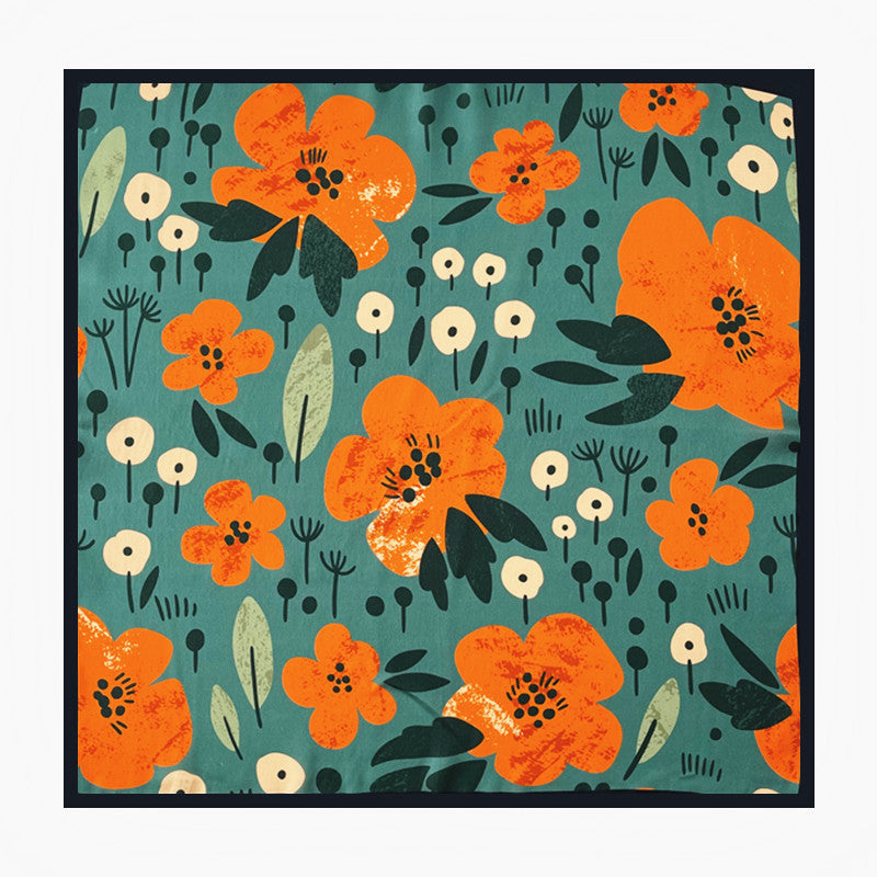 Women's Floral Print Silk Scarf Small Square