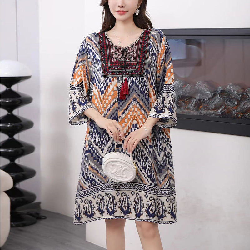 Cotton Silk Floral Dress Vintage Women's Clothing