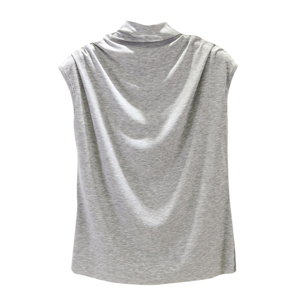 Ice silk thread half high neck sleeveless t-shirt