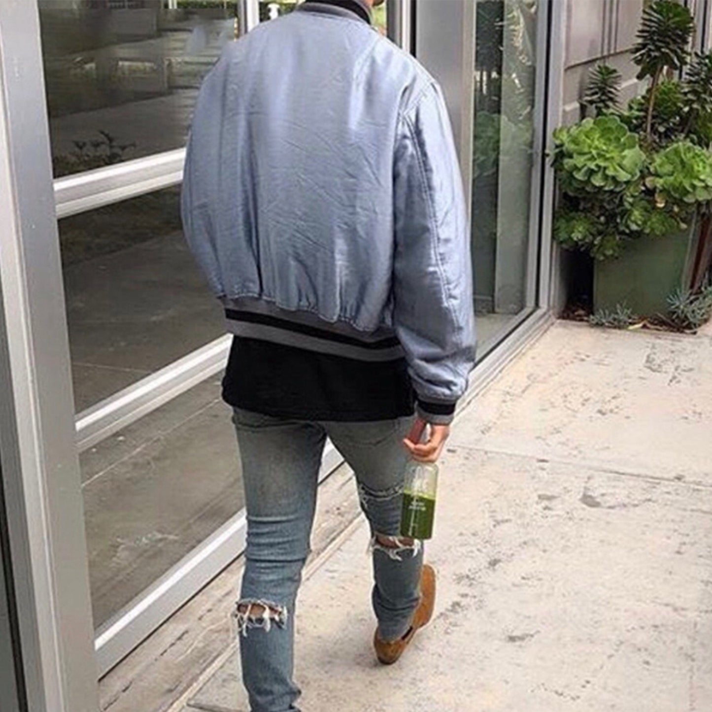 Blue Silk Cotton Bomber Jacket