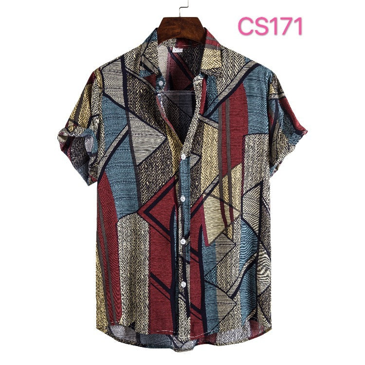 Style Silk Cotton Short-sleeved Lapel Shirt