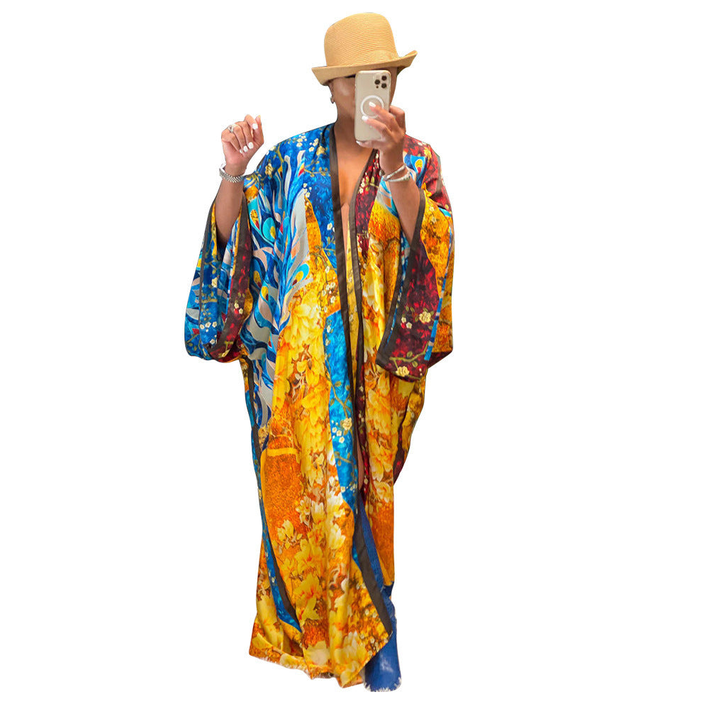 Cardigan Outer Wear Silk Printing Fashion Casual Cloak