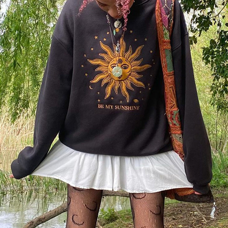 Women's Spice Girl Vintage Embroidery Print Loose Sweater