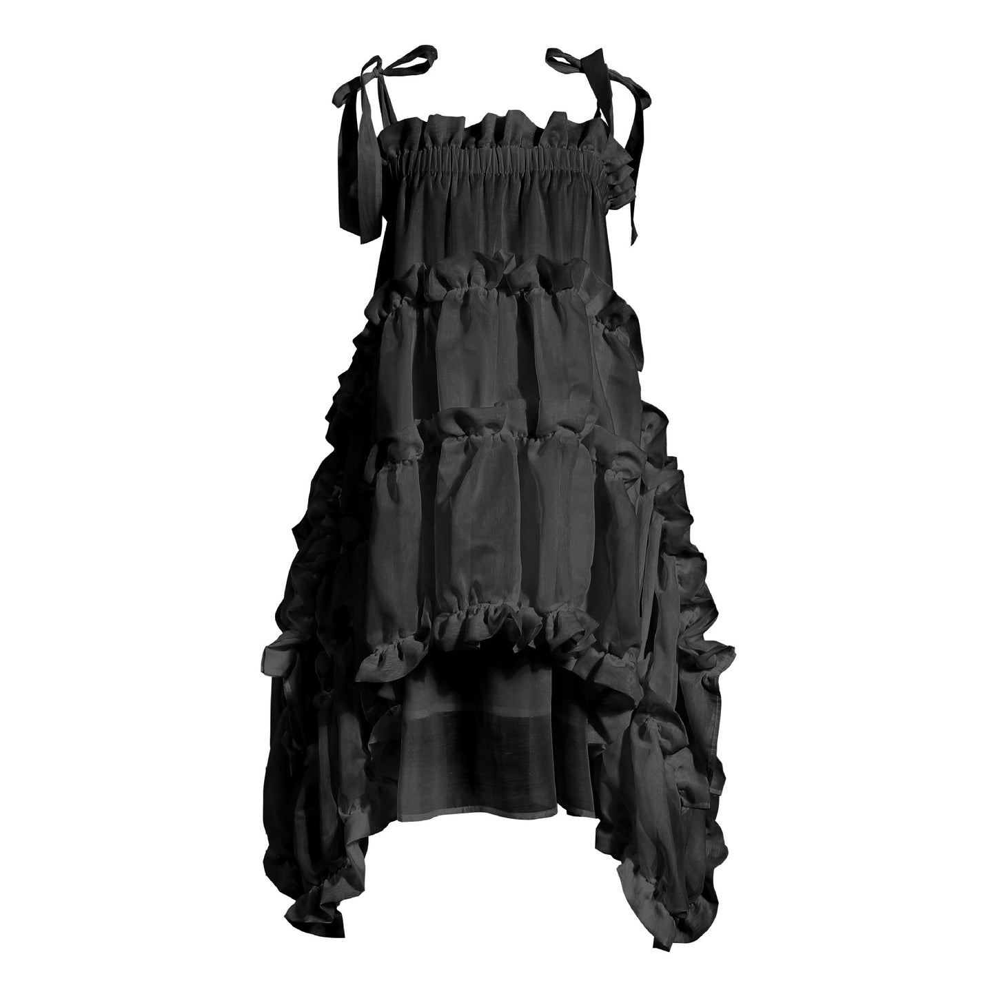 Niche Dark Artificial Silk Irregular Pleated Lace Sling Dress