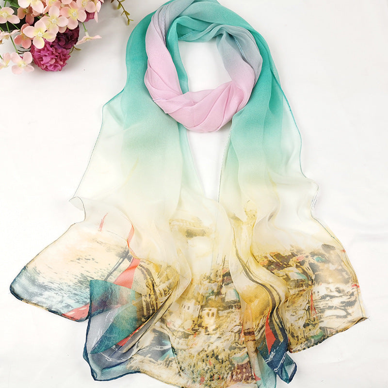 Summer Women's Sunscreen Long Silk Scarf
