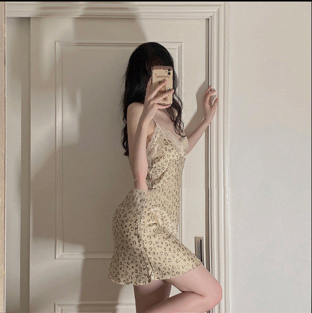 Ice And Snow Silk Leopard Nightdress Sexy V-neck