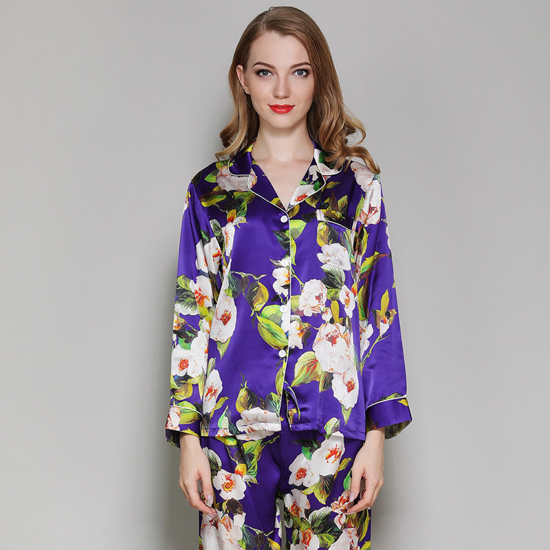 Spring And Autumn Silk Long-Sleeve Home Suit Two-piece