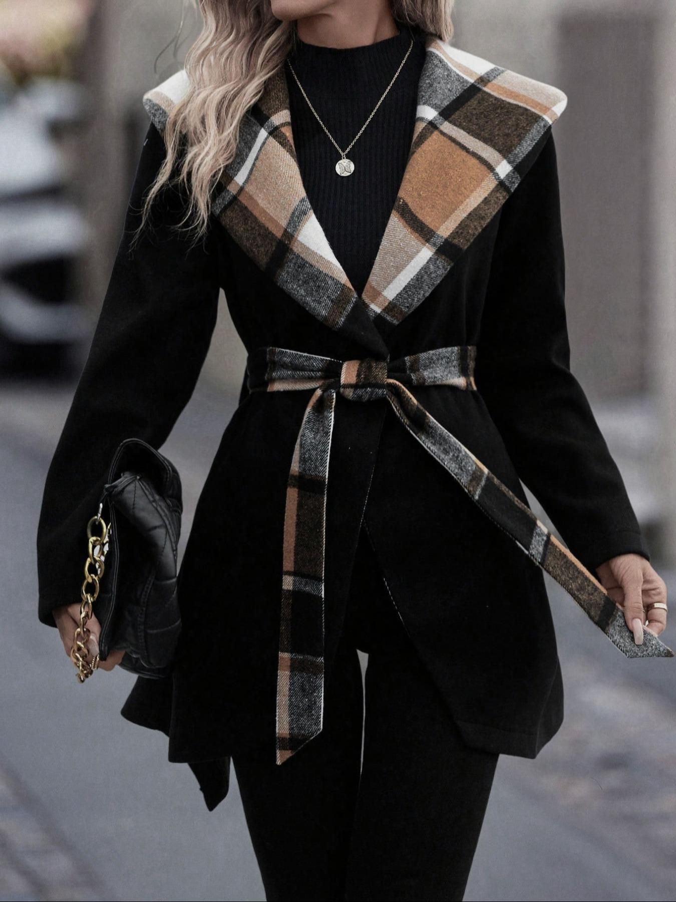 PlaidAura Lace-Up Trench