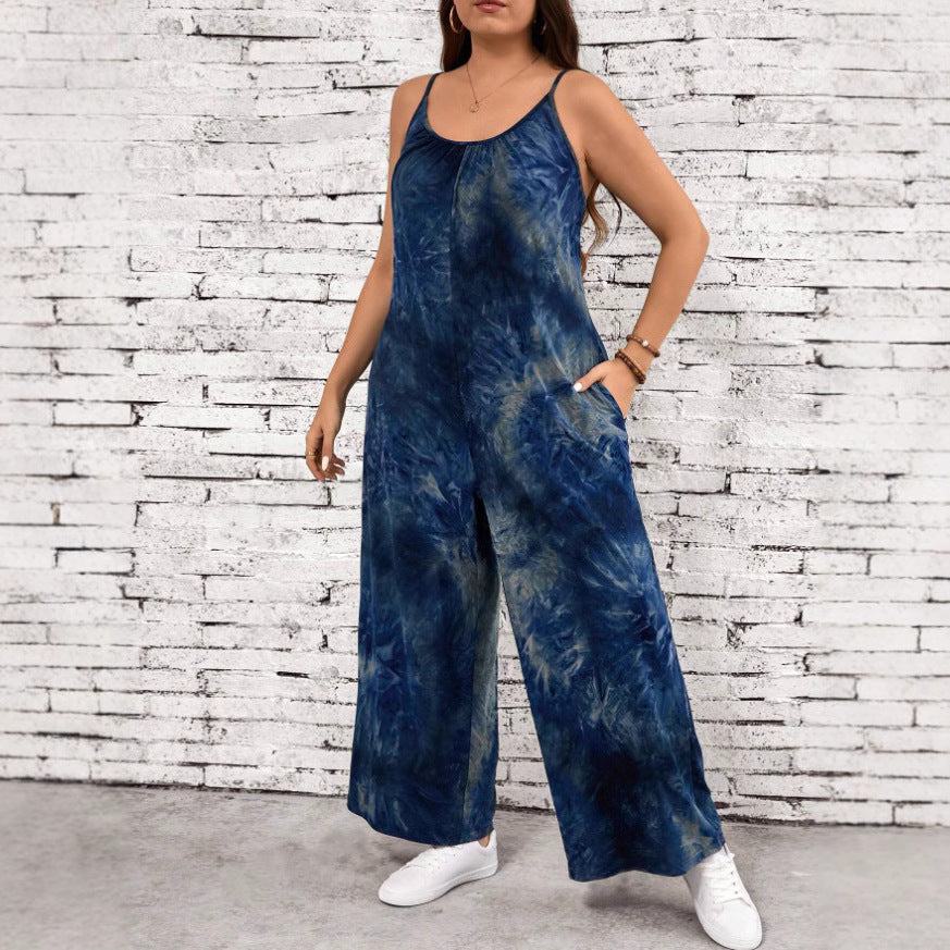 Women's Sleeveless Printed Contrast Strap Fashion Jumpsuit