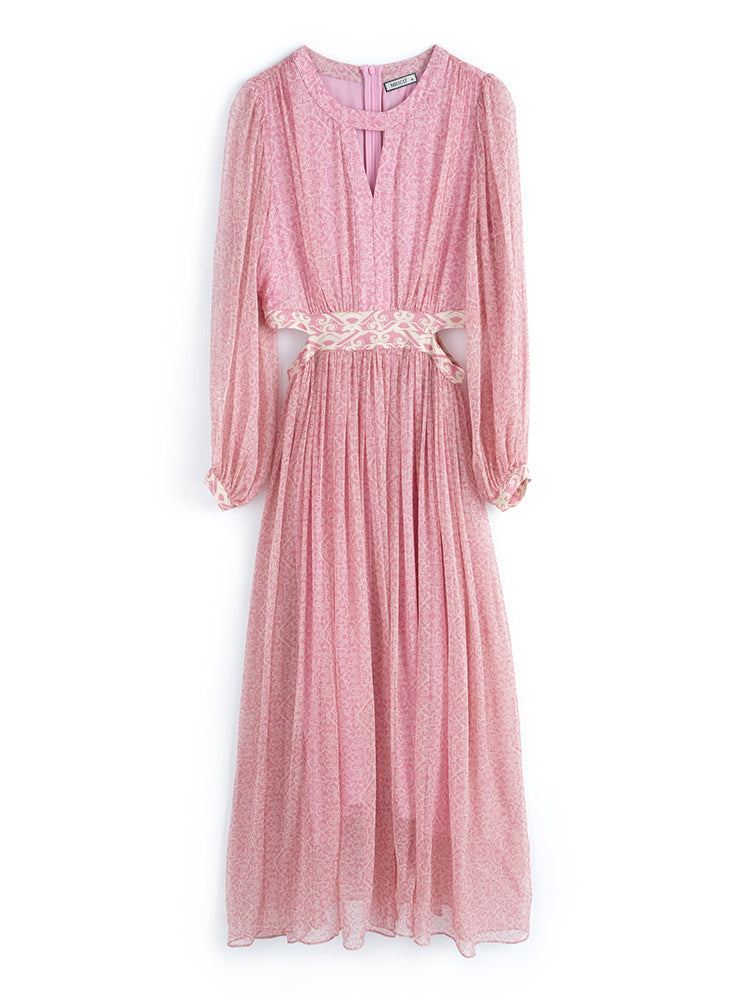 Long Ankle-length Floral Silk Printed Dress