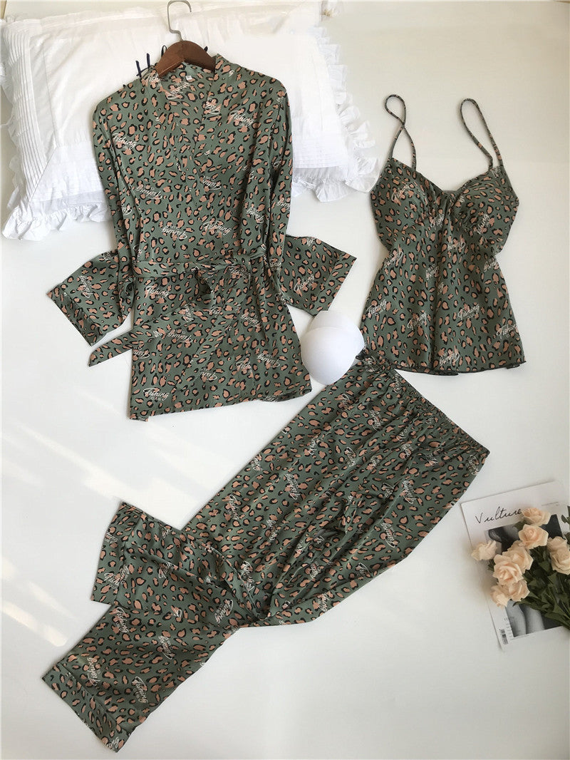 Printed Long Sleeve Imitation Silk Homewear