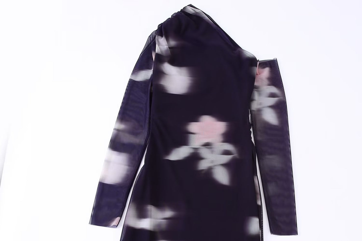 Printed Silk Net Asymmetric Collar Dress