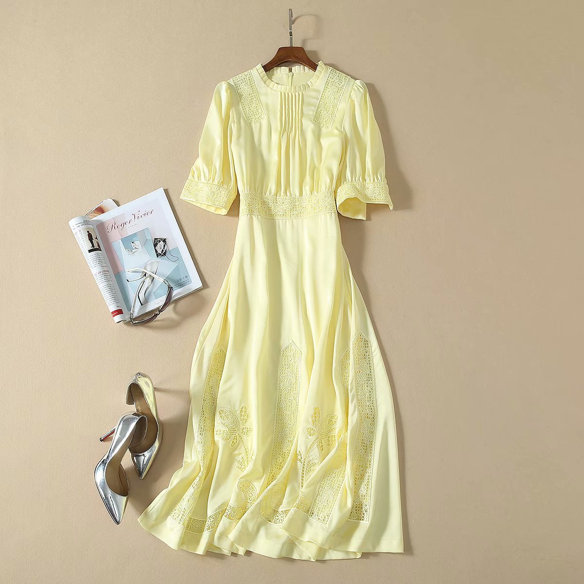 Silk satin heavy embroidery dress