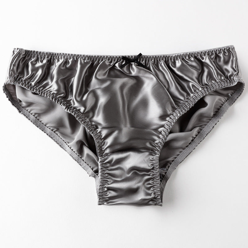 Women's Simple Small Bowknot Solid Color Silk Briefs