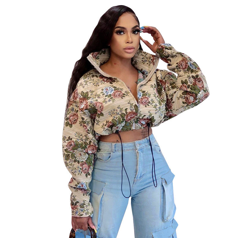 StripeCharm Drawstring Crop Coat