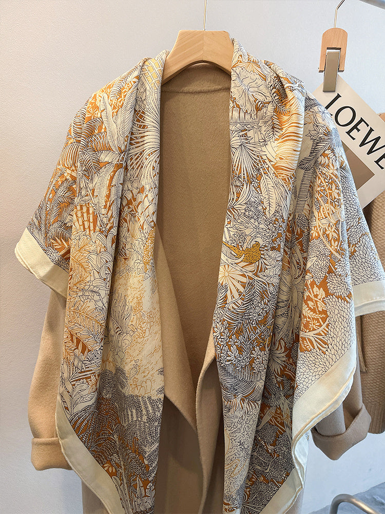 Beige Herringbone Silk And Wool Scarf