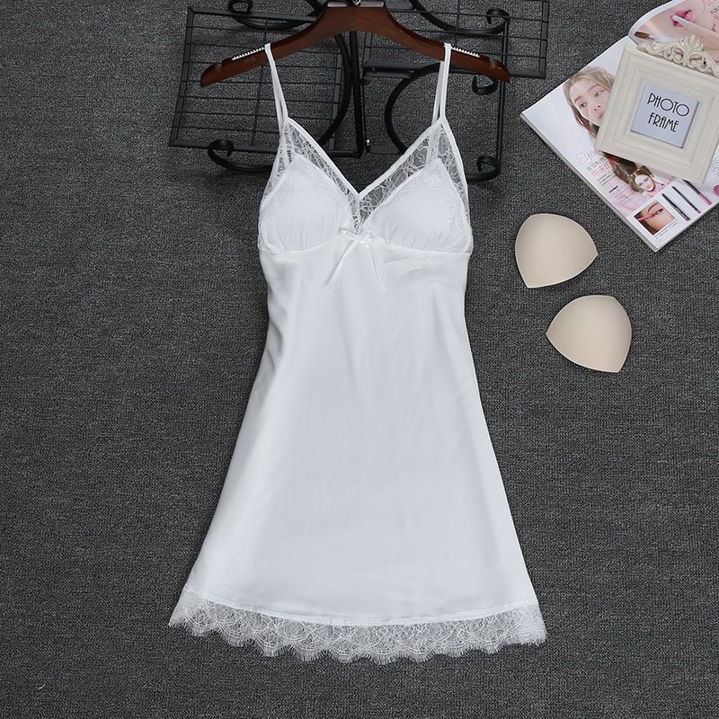 Ice Silk Sling Nightdress Solid Color With Chest Pad