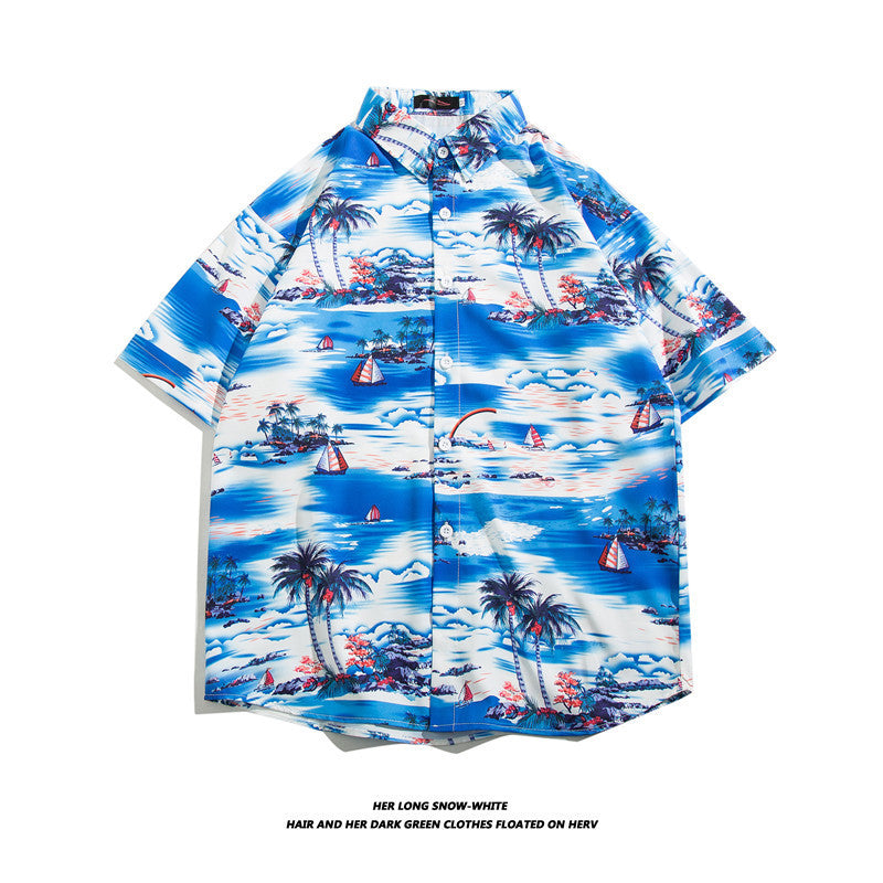 Hawaiian Ice Silk Short Sleeve Shirt Men