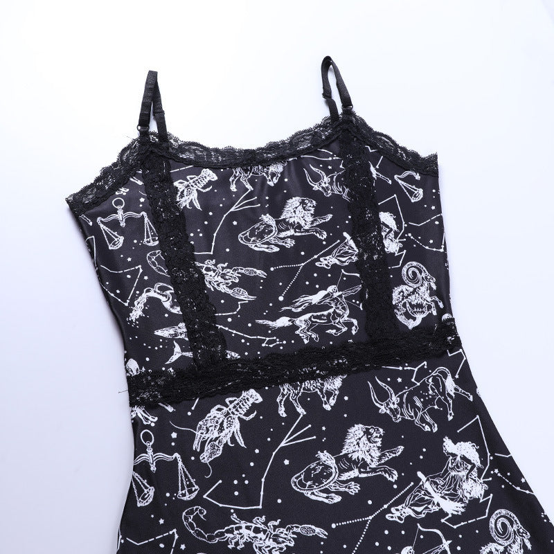 Black Sling Lace Cotton Silk Bodysuit