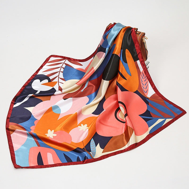 Simple And Elegant Floral Print Silk Scarf For Ladies