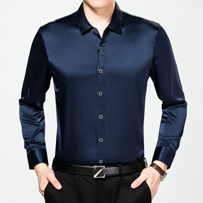 Pure color silk high-end shirt