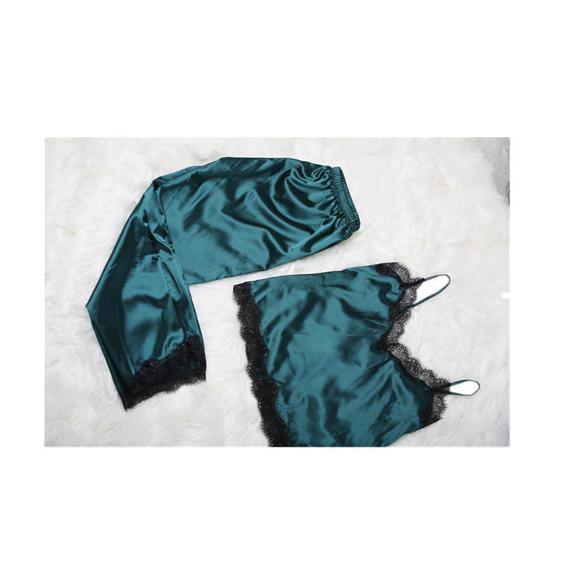 Silk V-neck lace pajamas