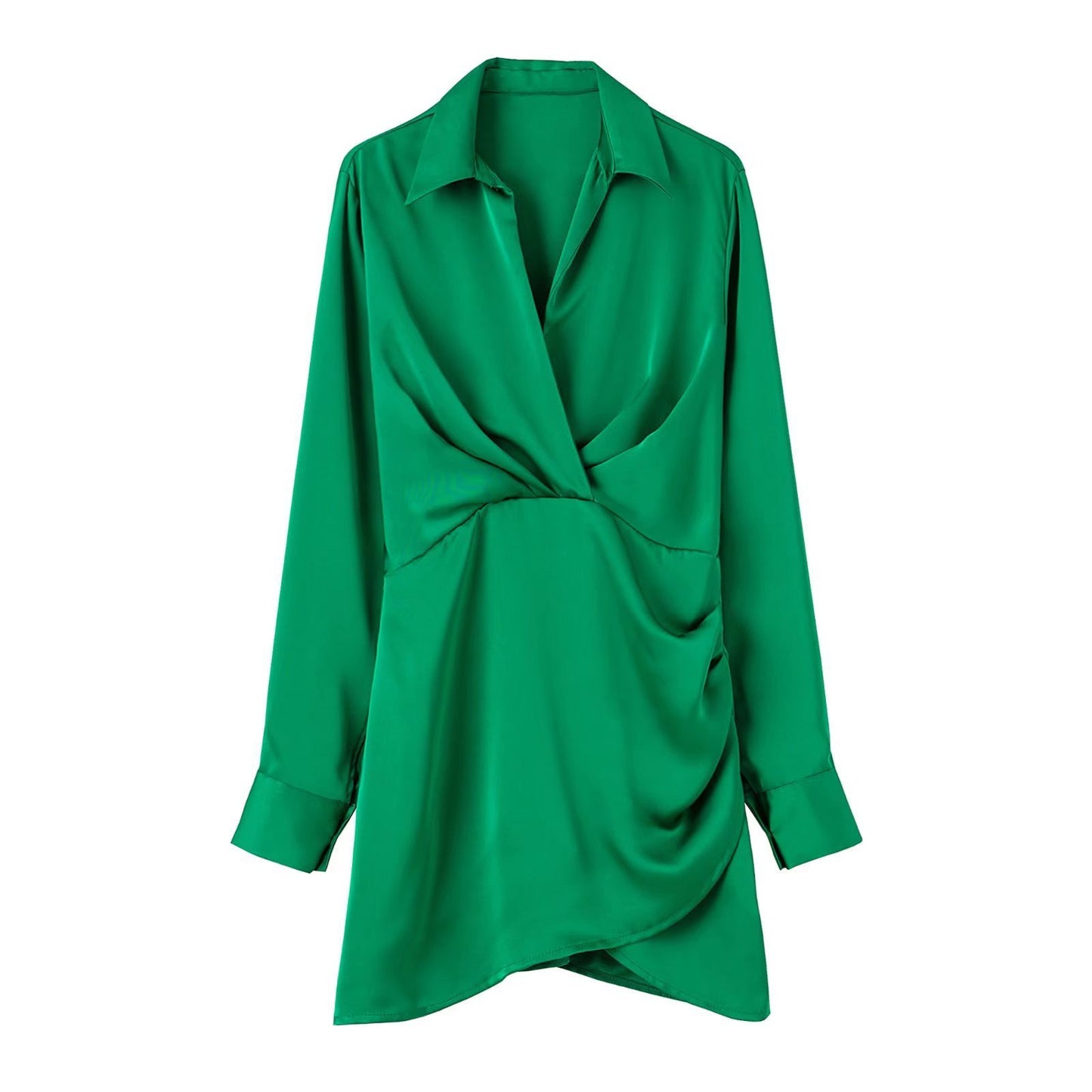 European And American Style Silk Satin Texture Waist Shirt Dress